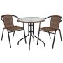 Alamont Home - Lila Outdoor Round Contemporary Metal 3 Piece Patio Set - Clear Top/Dark Brown Rattan - Image 1