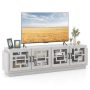 Costway - 4-Door Glass Entertainment Center Farmhouse TV Stand for TVs up to 75'' Oak White - Oak/White - Image 1