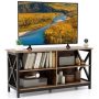 Costway - TV Stand for TVs up to 55'' Entertainment Center w/ Storage Shelves Rustic Brown - Rustic Brown/Black - Image 1