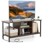 Costway - TV Console Table w/ Power Outlets 50" Industrial TV Stand w/ Open Shelves & Compartments - Rustic Brown/Black - Image 1