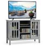 Costway - Wood TV Stand Entertainment Media Center Console for TV's up to 50'' Grey - Gray - Image 1