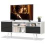 Costway - Modern TV Stand/Console Cabinet 3 Shelves Storage Drawer Splayed Leg Black/White - White/Black - Image 1