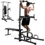 Costway - Adjustable Power Tower Pull Up Bar Stand Dip Station Equipment with Bench Home Gym - Black - Image 1