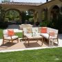 Noble House Lilian Teak Finished 7-Piece Wood Outdoor Patio Sectional Set with Cream Cushions - Image 1