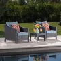 Noble House Antibes Gray 3-Piece Faux Rattan Outdoor Patio Conversation Set with Teal Cushions - Image 1
