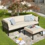 Patio Festival 4-Piece Metal Outdoor Sectional Set with Beige Cushions - Image 1