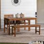 Walker Edison Furniture Company Chevron Dark Brown 4-Piece Wood Outdoor Patio Dining Set - Image 1