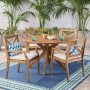 Noble House Llano Teak Brown 5-Piece Wood Outdoor Patio Dining Set with Cream Cushions - Image 1