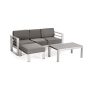 Noble House Cape Coral Silver 3-Piece Aluminum Patio Conversation Set with Khaki Cushions - Image 1
