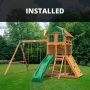 Gorilla Playsets Professionally Installed Outing III Wooden Outdoor Playset with Wood Roof, Slide, Sandbox, and Swing Set Accessories 01-1063-INST - Image 1