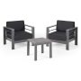 Noble House Cape Coral Grey 3-Piece Aluminum Outdoor Patio Conversation Seating Set with Dark Grey Cushions - Image 1