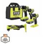 RYOBI ONE+ HP 18V Brushless Cordless Compact 4-Tool Combo Kit with (2) 1.5 Ah Batteries, Charger, and Bag - Image 1
