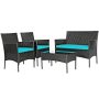 Costway 4-Piece Wicker Outdoor Sectional Set with Turquoise Cushions - Image 1