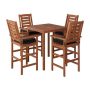 CorLiving Miramar Brown 5-Piece Wood Bar Height Outdoor Bistro Set with Black Cushions - Image 1