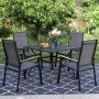 PHI VILLA Black 5-Piece Metal Outdoor Patio Dining Set with Square Table and Stackable Aluminum Chairs - Image 1