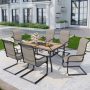 PHI VILLA Black 7-Piece Metal Outdoor Patio Dining Set with Geometric Rectangle Table and C-Spring Textilene Chairs - Image 1