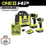 RYOBI ONE+ HP 18V Brushless Cordless Compact 2-Tool Combo Kit w/Drill, Impact Driver, Batteries, Charger, Bag, & 95PC Bit Set - Image 1