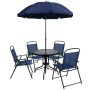 Carnegy Avenue Navy Nantucket 6-Piece Patio Dining Set with Glass Table, 4 Chairs and Umbrella, Outdoor Patio Table and Chairs Set - Image 1