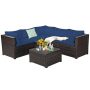 Costway 6-Piece Wicker Patio Fire Pit Rattan Furniture Set with Blue Cushions - Image 1