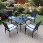PHI VILLA Black 5-Piece Metal Patio Outdoor Dining Set with Square Table and Rattan Arm Chairs with Beige Cushion - Image 1