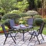 PHI VILLA 5-Piece Black Metal Patio Outdoor Dining Set with Square Table and Grey Folding Reclining Sling Chairs - Image 1