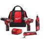 Milwaukee M12 12V Lithium-Ion Cordless Drill Driver/Impact Driver Combo Kit with Rotary Tool and Oscillating Multi-Tool - Image 1