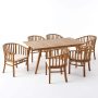 Noble House Alondra Teak Brown 7-Piece Wood Rectangular Patio Outdoor Dining Set with Cream Cushions - Image 1