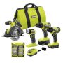 RYOBI ONE+ 18V Cordless 4-Tool Combo Kit with 1.5 Ah and 4.0 Ah Batteries, Charger, and 50-Piece Driving Kit - Image 1