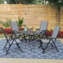 PHI VILLA Black 5-Piece Metal Slat Square Table Patio Outdoor Dining Set with Gery Folding Reclining Padded Sling Chairs - Image 1