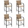 Gymax 5-Piece Metal Patio Bar Stool and Table Set Outdoor Bistro Furniture Set with Beige Cushions - Image 1