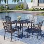 PHI VILLA Black 5-Piece Metal with Round Table Patio Dining Set and Fashion Stackable Chair - Image 1