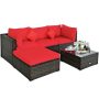 HONEY JOY 4-Piece Wicker Patio Conversation Set Sectional Loveseat Couch Sofa with Storage Box Coffee Table&Red Cushions - Image 1