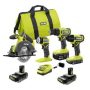 RYOBI ONE+ 18V Cordless 4-Tool Combo Kit w/ 1.5 Ah Battery, 4.0 Ah Battery, & Charger w/ (2) 2.0 Ah HIGH PERFORMANCE Batteries - Image 1