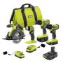 RYOBI ONE+ 18V Cordless 4-Tool Combo Kit w/ 1.5 Ah Battery, 4.0 Ah Battery, & Charger w/ 2.0 Ah Battery and Charger - Image 1