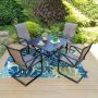 PHI VILLA Black 5-Piece Metal Patio Outdoor Dining Set with Slat Square Table and Textilene C-Spring Chairs THD5-0601-105S - Image 1
