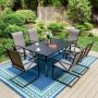 PHI VILLA Black 7-Piece Metal Patio Outdoor Dining Set with Slat Rectangle Table and Textilene C-Spring Chairs - Image 1