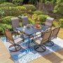 PHI VILLA Black 7-Piece Metal Outdoor Patio Dining Set with Slat Rectangle Table and High Back Padded Textilene Swivel Chairs THD7-0604-116S - Image 1