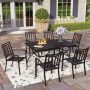 PHI VILLA 7-Piece Metal Patio Outdoor Dining Set with Stripe Stackable Chairs - Image 1