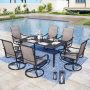 PHI VILLA Black 7-Piece Metal Rectangle Patio Outdoor Dining Set with Slat Table and Textile Swivel Chairs - Image 1