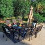 PHI VILLA 9-Piece Metal Patio Outdoor Dining Set with Expandable Table and Brown Rattan High Back Wave Arm Chairs - Image 1
