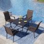 PHI VILLA Black 5-Piece Metal Patio Outdoor Dining Set with Brown Rattan High Back Wave Arm Chairs - Image 1