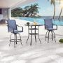 Patio Festival Blue 3-Piece Outdoor Sling Square Bar Height Outdoor Bistro Set - Image 1