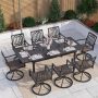 PHI VILLA Black 9-Piece Metal Outdoor Patio Dining Set with Extendable Table and Fashion Swivel Chairs - Image 1