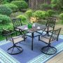 PHI VILLA 5-Piece Black Metal Outdoor Patio Dining Set with Slat Square Table and Fashion Swivel Chairs - Image 1