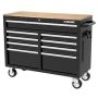 Husky 46 in. W x 18 in. D 9-Drawer Gloss Black Mobile Workbench Cabinet with Solid Wood Top - Image 1