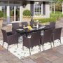 PHI VILLA Black 9-Piece Metal Patio Outdoor Dining Set with Extendable Table and Rattan Chairs with Blue Cushion HD-S9-30532 - Image 1