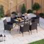 PHI VILLA Black 7-Piece Metal Patio Outdoor Dining Set with Rectangle Table and Rattan Chairs with Blue Cushion - Image 1