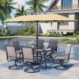 PHI VILLA Black 8-Piece Metal Rectangle Patio Outdoor Dining Set with Slat Table and Textilene Swivel Chairs - Image 1