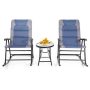 Alpulon 3-Piece Outdoor Folding Rocking Chair Conversation Set with Blue and Grey Cushion - Image 1