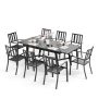 PHI VILLA 9-Piece Metal Outdoor Dining Set with Extensible Rectangular Slat Table and Modern Stackable Chairs - Image 1